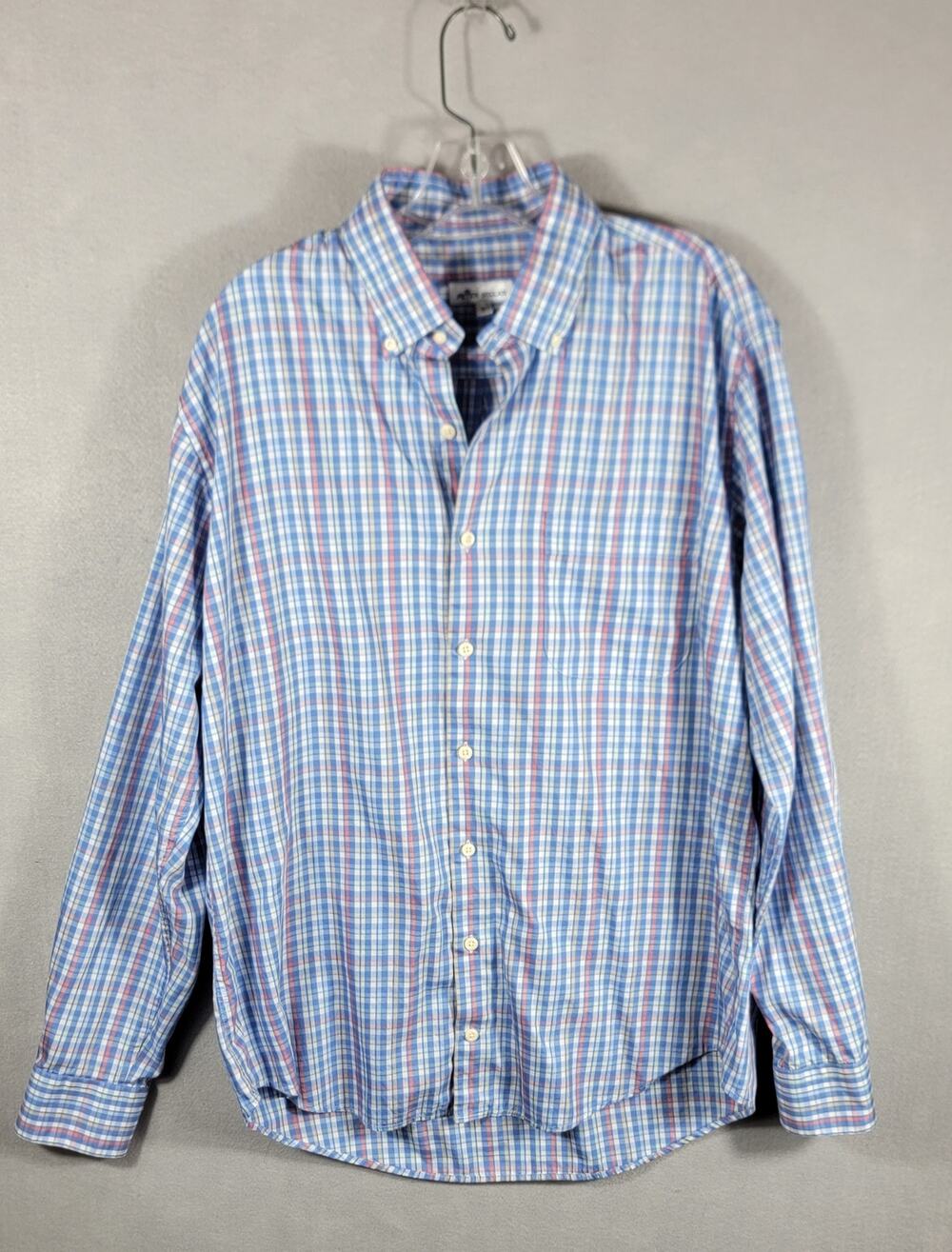 Peter Millar Crown Soft Plaid LS Button Down Shirt Mens Large Cotton Silk